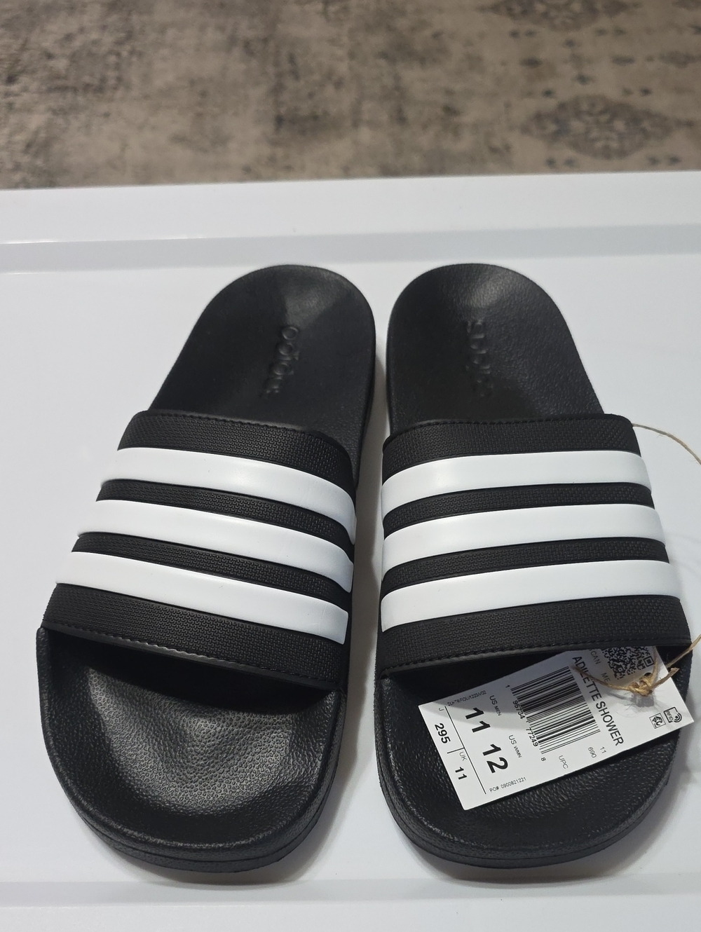 adidas Black Slide Sandals with White Stripes